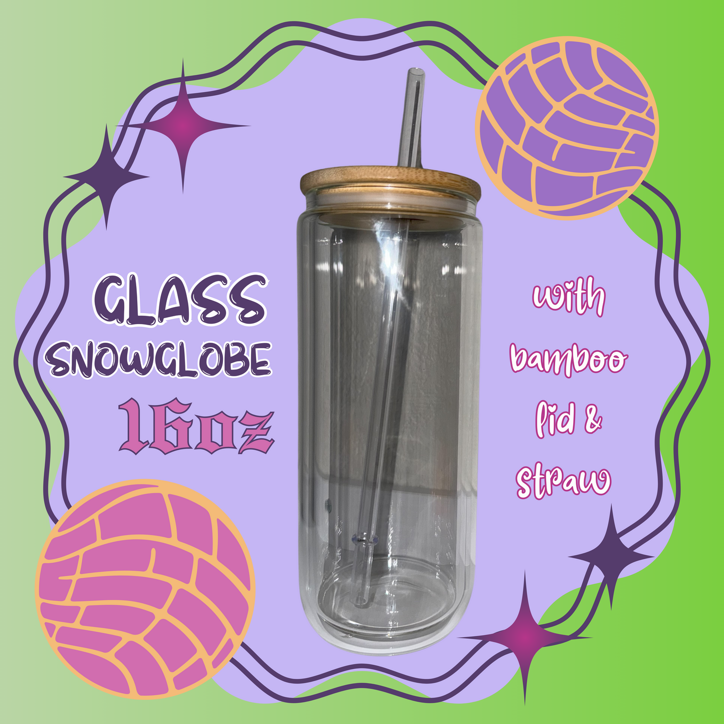 Vaso de cristal de 16oz con domo de diamantina