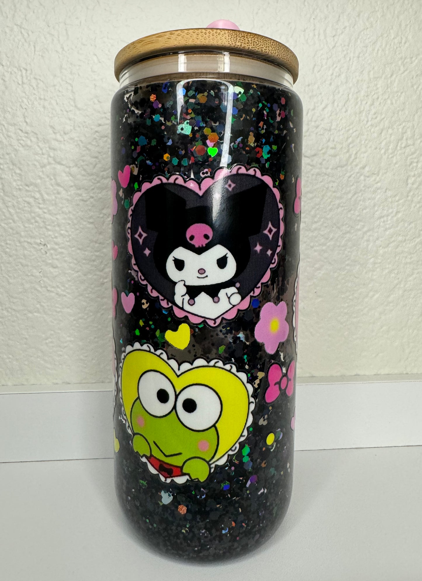 HK Hearts 16oz Snowglobe Glass Tumbler