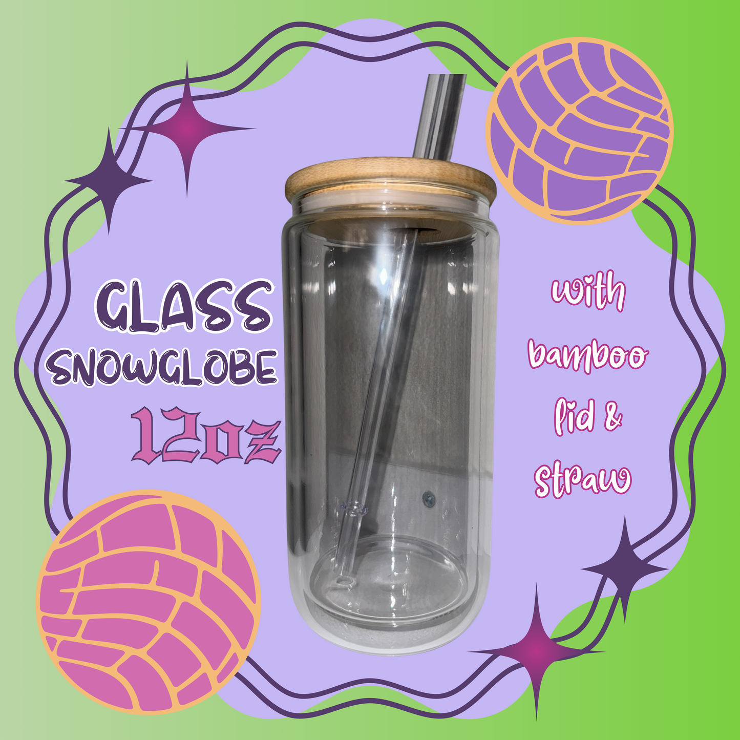 12oz Glass Snowglobe Tumbler